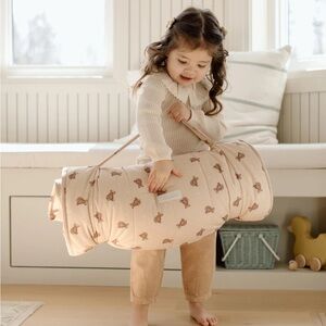 Bloomere Toddler Nap Mat –Sherpa Lined, Teddy Green Gingham, Travel & Sleepovers